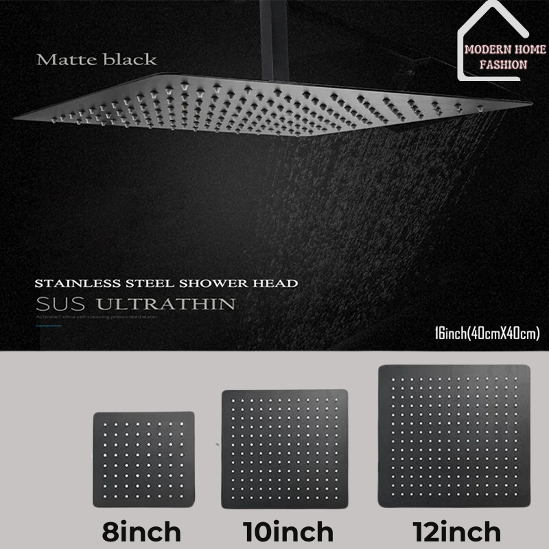Embedded Box Black Rainfall Shower. Crafted with sleek design and cutting-edge technology, this shower system brings unparalleled elegance and functionality to your bathroom. Featuring a large, square showerhead that simulates the soothing sensation of rainfall, the black finish adds a touch of modern sophistication, the embedded box design ensures seamless integration into your shower space. With easy installation and durable construction.-MODERN HOME FASHION