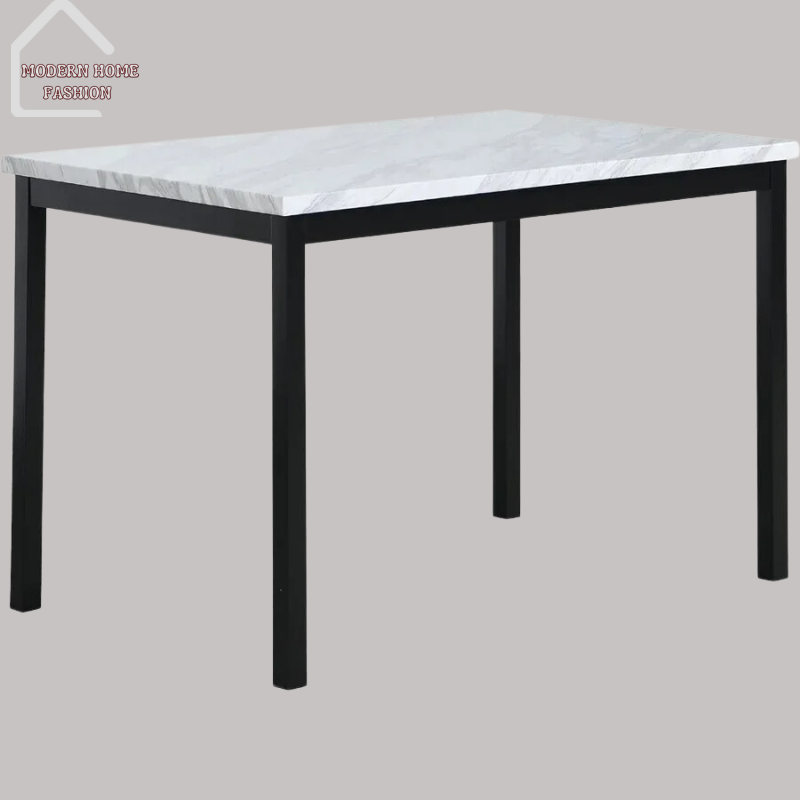 Marble Top 5 Piece Dining Set. Combining luxurious aesthetics with practical functionality, this set is sure to elevate your dining experience.Spacious, easy cleanup & maintenance. Cushioned seats. Crafted with a stunning marble tabletop that includes a sturdy dining table & four matching chairs upholstered in high-quality fabric or leatherette. Sleek, contemporary design.-MODERN HOME FASHION