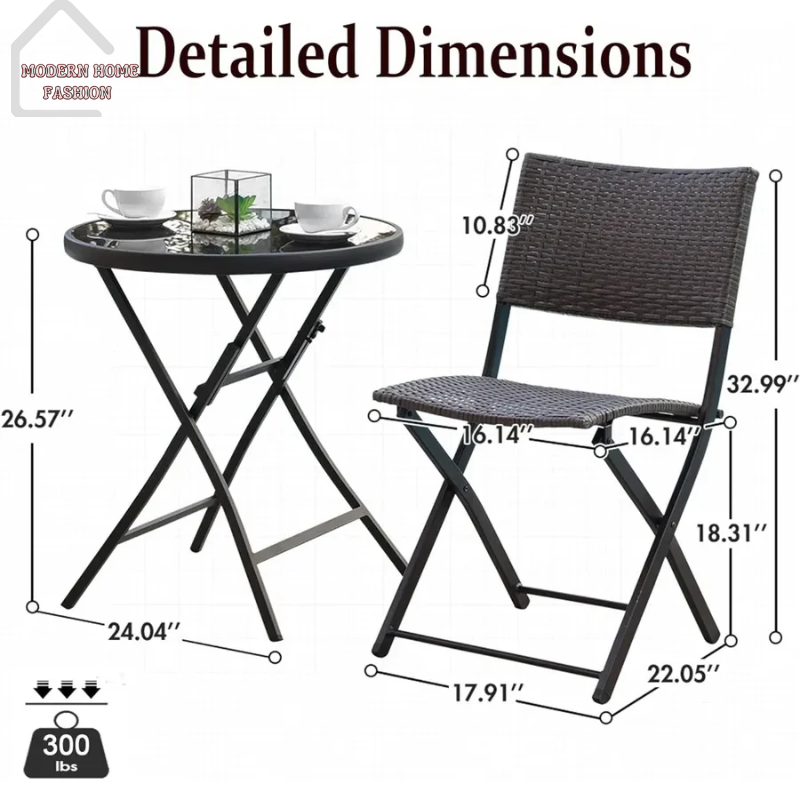 Outdoor 3-Piece Patio Bistro Set, perfect for relaxing and dining al fresco. Crafted with durable materials and a stylish design.The set includes two chairs and a matching table. The compact size makes it ideal for smaller outdoor areas. Constructed from weather-resistant materials. With sturdy frame and comfortable seating. Easy to assemble and maintain.-MODERN HOME FASHION