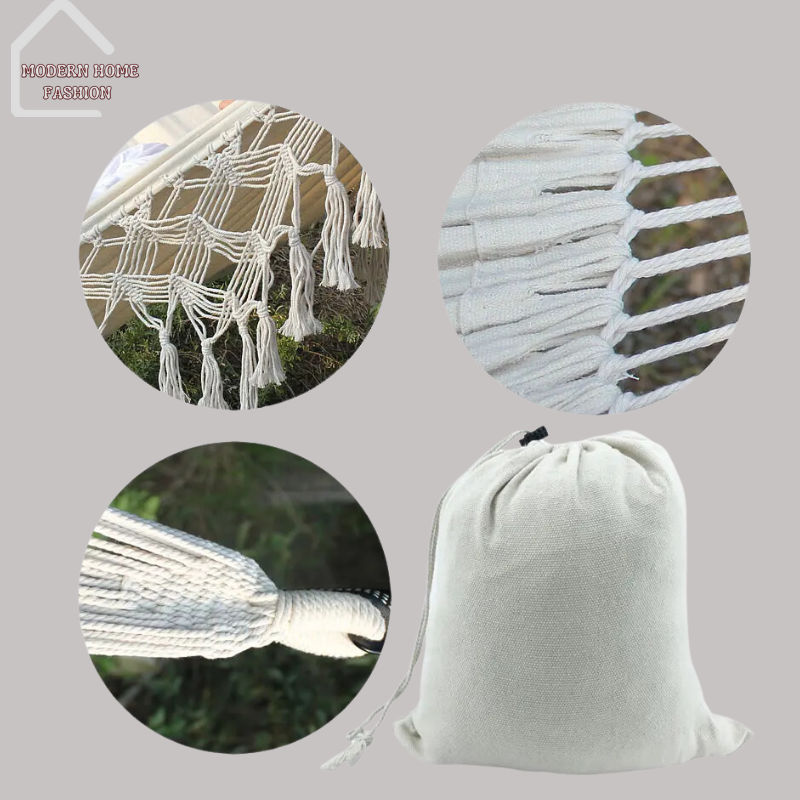 Outdoor Hammock Tassel. Crafted with care, features intricately woven tassels along the edgeS, stylish & playful look. Constructed from durable materials, to withstand the elements, perfect for lounging in your backyard, patio, or deck. Easy to set up & take down, portable & versatile.-MODERN HOME FASHION