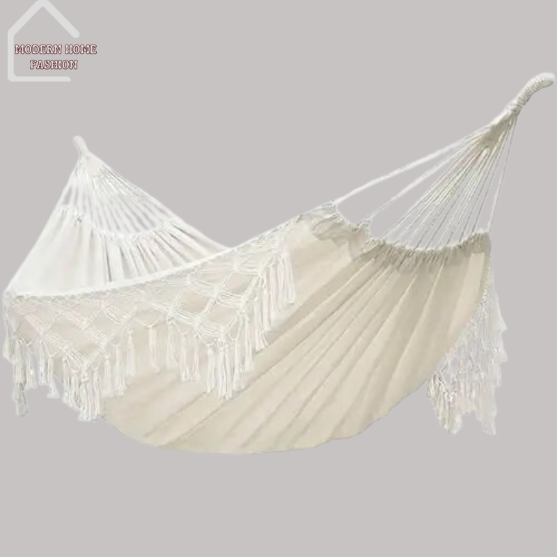 Outdoor Hammock Tassel. Crafted with care, features intricately woven tassels along the edgeS, stylish & playful look. Constructed from durable materials, to withstand the elements, perfect for lounging in your backyard, patio, or deck. Easy to set up & take down, portable & versatile.-MODERN HOME FASHION