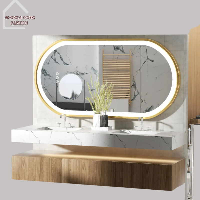 Oval Vanity Mirror with Frame, crafted with meticulous attention to detail, seamlessly combines elegance with functionality. Oval shaped, encased in a sleek frame, exudes elegance & refinement, enhancing the aesthetic appeal of bathroom. High-quality glass ensures crisp and clear visibility.-MODERN HOME FASHION