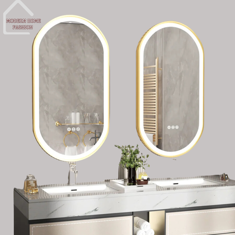 Oval Vanity Mirror with Frame, crafted with meticulous attention to detail, seamlessly combines elegance with functionality. Oval shaped, encased in a sleek frame, exudes elegance & refinement, enhancing the aesthetic appeal of bathroom. High-quality glass ensures crisp and clear visibility.-MODERN HOME FASHION