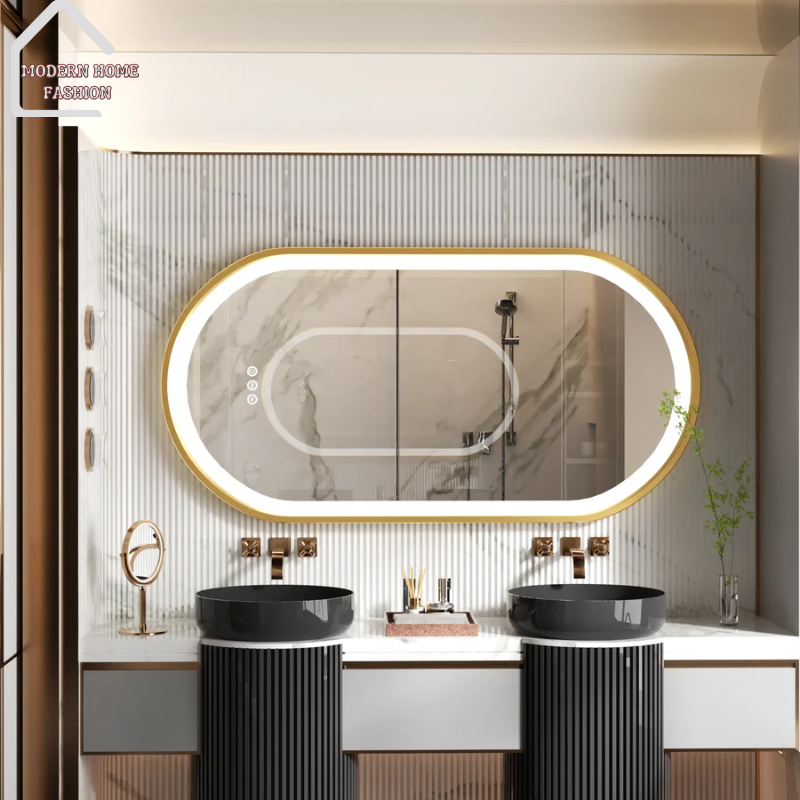 Oval Vanity Mirror with Frame, crafted with meticulous attention to detail, seamlessly combines elegance with functionality. Oval shaped, encased in a sleek frame, exudes elegance & refinement, enhancing the aesthetic appeal of bathroom. High-quality glass ensures crisp and clear visibility.-MODERN HOME FASHION