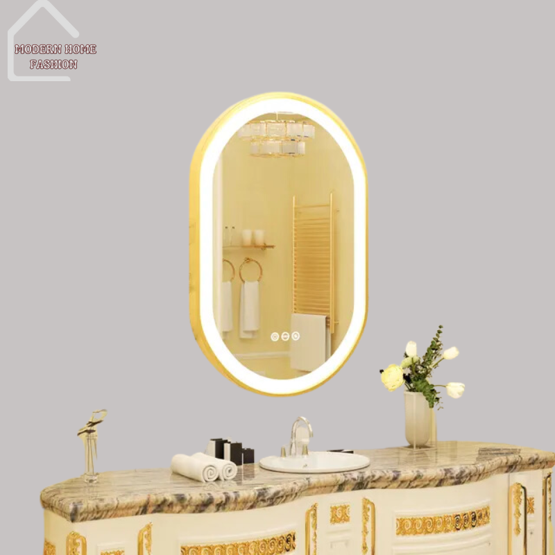 Oval Vanity Mirror with Frame, crafted with meticulous attention to detail, seamlessly combines elegance with functionality. Oval shaped, encased in a sleek frame, exudes elegance & refinement, enhancing the aesthetic appeal of bathroom. High-quality glass ensures crisp and clear visibility.-MODERN HOME FASHION