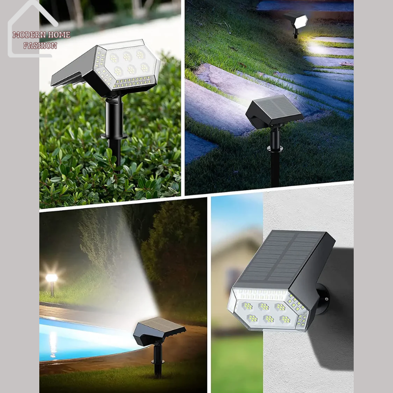 Each spot light features a high-efficiency solar panel that charges during the day, storing energy in a rechargeable battery for use at night. The adjustable heads allow you to direct the light where it's needed most, whether highlighting a specific plant, sculpture, or focal point in your outdoor space.-MODERN HOME FASHION