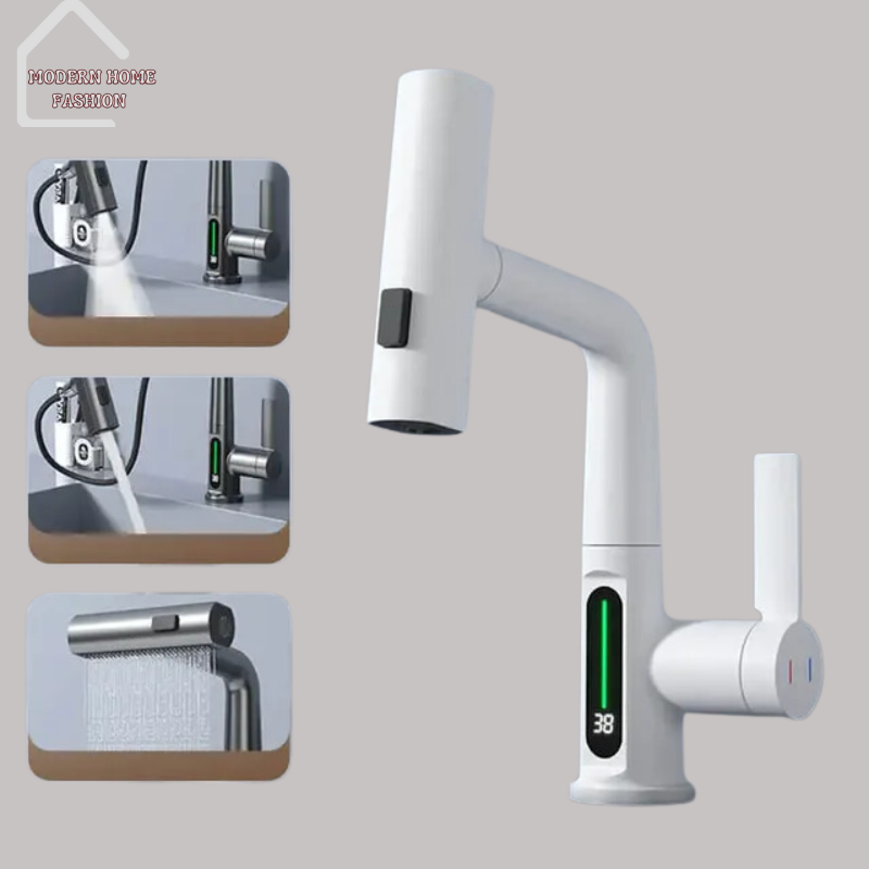 Waterfall Digital Display Faucet, Crafted with cutting-edge technology & sleek design. Featuring a visually captivating display. With built-in digital display, enhances the faucet's aesthetic appeal, provides real-time information on water temperature. Constructed from high-quality materials, this faucet is built to last and withstand the rigors of daily use. Easy-to-install design.-MODERN HOME FASHION