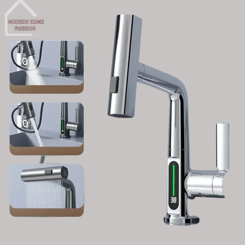 Waterfall Digital Display Faucet, Crafted with cutting-edge technology & sleek design. Featuring a visually captivating display. With built-in digital display, enhances the faucet's aesthetic appeal, provides real-time information on water temperature. Constructed from high-quality materials, this faucet is built to last and withstand the rigors of daily use. Easy-to-install design.-MODERN HOME FASHION