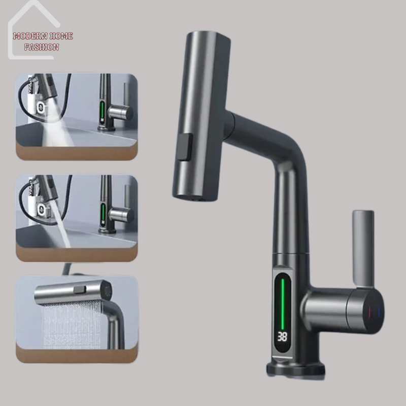 Waterfall Digital Display Faucet, Crafted with cutting-edge technology & sleek design. Featuring a visually captivating display. With built-in digital display, enhances the faucet's aesthetic appeal, provides real-time information on water temperature. Constructed from high-quality materials, this faucet is built to last and withstand the rigors of daily use. Easy-to-install design.-MODERN HOME FASHION
