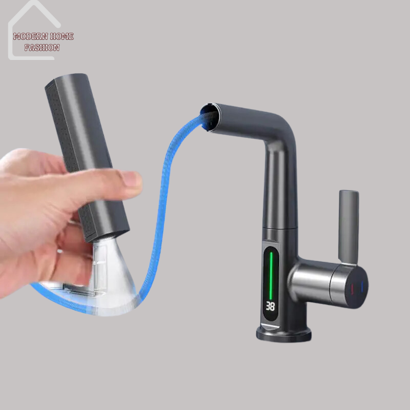 Waterfall Digital Display Faucet, Crafted with cutting-edge technology & sleek design. Featuring a visually captivating display. With built-in digital display, enhances the faucet's aesthetic appeal, provides real-time information on water temperature. Constructed from high-quality materials, this faucet is built to last and withstand the rigors of daily use. Easy-to-install design.-MODERN HOME FASHION