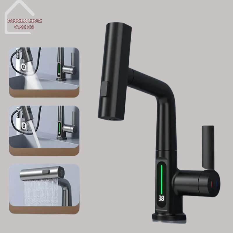 Waterfall Digital Display Faucet, Crafted with cutting-edge technology & sleek design. Featuring a visually captivating display. With built-in digital display, enhances the faucet's aesthetic appeal, provides real-time information on water temperature. Constructed from high-quality materials, this faucet is built to last and withstand the rigors of daily use. Easy-to-install design.-MODERN HOME FASHION