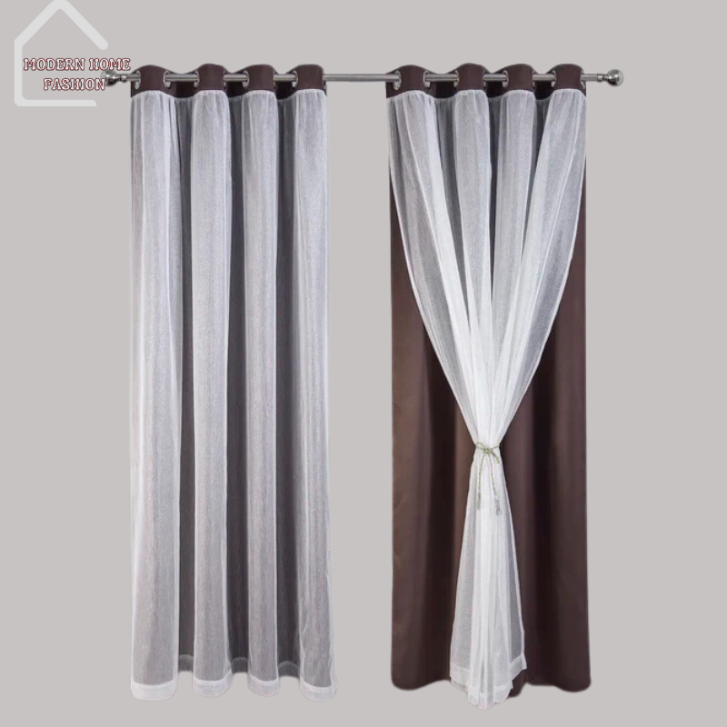 White Sheer Voile & Blackout Curtains. Offers both style & functionality, combines the elegance of sheer voile with the practicality of blackout curtains, giving you the ultimate control over light & privacy. Allow soft, diffused light to filter into your space, creating a bright & airy atmosphere during the day. Crafted from high-quality materials, durable and easy to maintain.-MODERN HOME FASHION