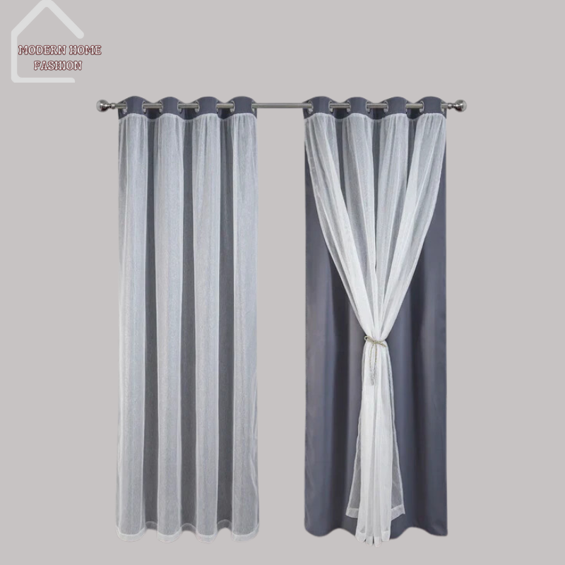 White Sheer Voile & Blackout Curtains. Offers both style & functionality, combines the elegance of sheer voile with the practicality of blackout curtains, giving you the ultimate control over light & privacy. Allow soft, diffused light to filter into your space, creating a bright & airy atmosphere during the day. Crafted from high-quality materials, durable and easy to maintain.-MODERN HOME FASHION