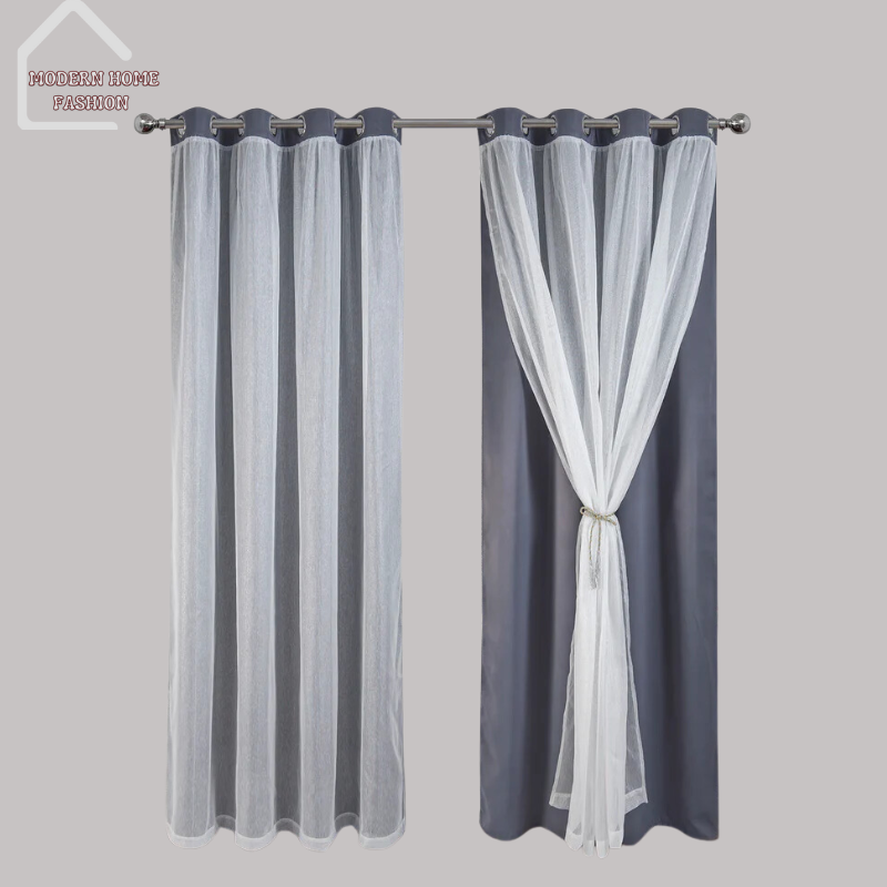 White Sheer Voile & Blackout Curtains. Offers both style & functionality, combines the elegance of sheer voile with the practicality of blackout curtains, giving you the ultimate control over light & privacy. Allow soft, diffused light to filter into your space, creating a bright & airy atmosphere during the day. Crafted from high-quality materials, durable and easy to maintain.-MODERN HOME FASHION