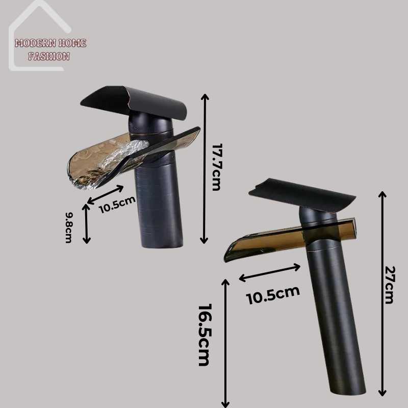Bathroom Basin Glass Faucet, crafted with precision engineering & premium materials, glass basin design, translucent glass construction. Equipped with single lever handle, effortless temperature & flow control, smooth & precise adjustments with just a touch. Sleek chrome finish. Waterfall spout design, delivers a gentle cascade, creating a spa-like atmosphere, enhances overall ambiance of bathroom. Easy-to-install design & standard size, compatible with most basin sinks.-MODERN HOME FASHION