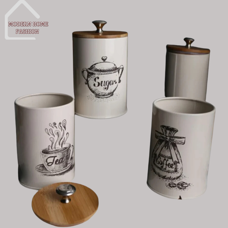 Ceramic Canister 3-Set Container, designed for style & functionality. Crafted from high-quality ceramic, durable & elegant solution for organizing your dry goods. Includes three differently sized canisters, features a secure lid with a silicone gasket.Sleek and minimalist design, with neutral color scheme.-MODERN HOME FASHION