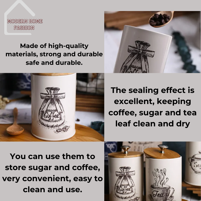 Ceramic Canister 3-Set Container, designed for style & functionality. Crafted from high-quality ceramic, durable & elegant solution for organizing your dry goods. Includes three differently sized canisters, features a secure lid with a silicone gasket.Sleek and minimalist design, with neutral color scheme.-MODERN HOME FASHION