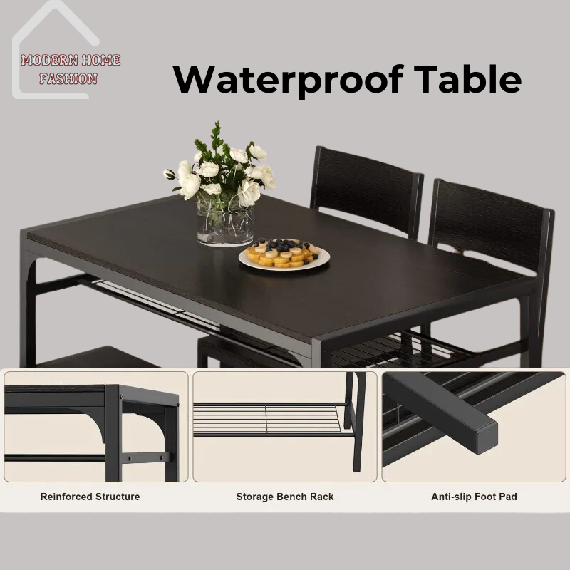 Crafted from sturdy materials and finished with a sleek design, spacious surface, with two matching chairs and a bench, offers flexible seating options to accommodate your guests comfortably. Chairs and bench feature padded seats upholstered in durable fabric or leatherette
modern yet timeless design.-MODERN HOME FASHION