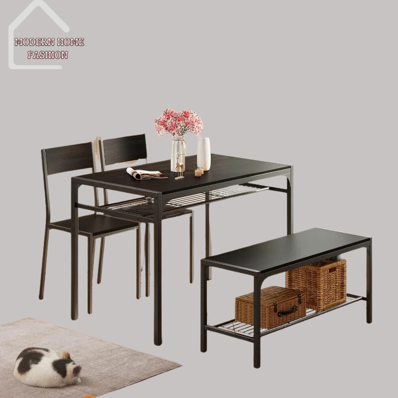 Crafted from sturdy materials and finished with a sleek design, spacious surface, with two matching chairs and a bench, offers flexible seating options to accommodate your guests comfortably. Chairs and bench feature padded seats upholstered in durable fabric or leatherette
modern yet timeless design.-MODERN HOME FASHION