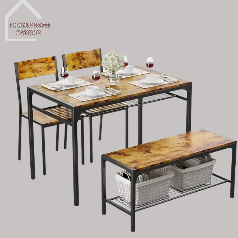 Crafted from sturdy materials and finished with a sleek design, spacious surface, with two matching chairs and a bench, offers flexible seating options to accommodate your guests comfortably. Chairs and bench feature padded seats upholstered in durable fabric or leatherette
modern yet timeless design.-MODERN HOME FASHION