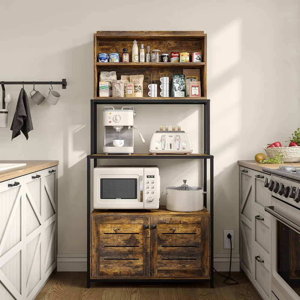 Industrial Stand 5-Tier Shelves. Crafted with a sturdy metal frame and rustic wood shelves, this versatile shelving unit offers both style and functionality. Featuring five spacious tiers, provides ample storage space for displaying books, plants, photos, or decorative items. The industrial-inspired design adds a modern edge to any room, while the open shelves allow for easy access to your belongings.-MODERN HOME FASHION