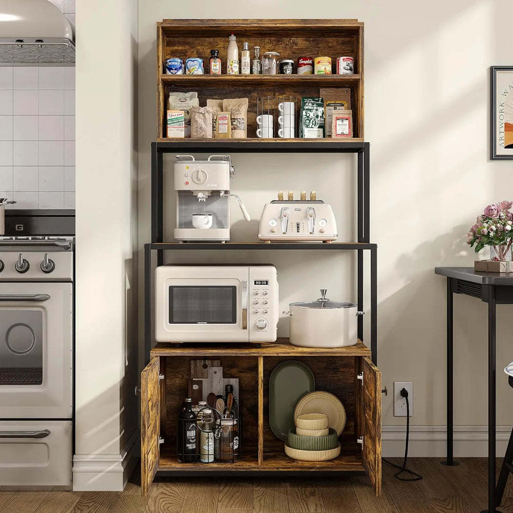 Industrial Stand 5-Tier Shelves. Crafted with a sturdy metal frame and rustic wood shelves, this versatile shelving unit offers both style and functionality. Featuring five spacious tiers, provides ample storage space for displaying books, plants, photos, or decorative items. The industrial-inspired design adds a modern edge to any room, while the open shelves allow for easy access to your belongings.-MODERN HOME FASHION