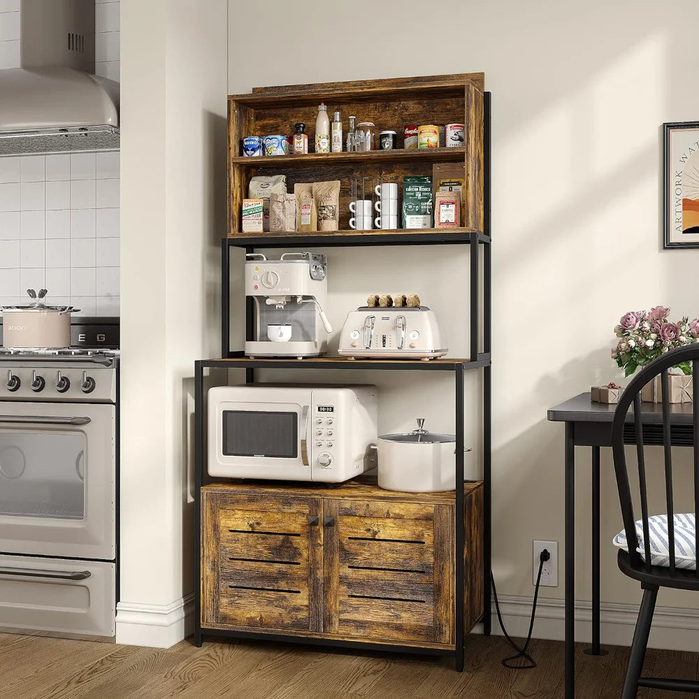 Industrial Stand 5-Tier Shelves. Crafted with a sturdy metal frame and rustic wood shelves, this versatile shelving unit offers both style and functionality. Featuring five spacious tiers, provides ample storage space for displaying books, plants, photos, or decorative items. The industrial-inspired design adds a modern edge to any room, while the open shelves allow for easy access to your belongings. -MODERN HOME FASHION