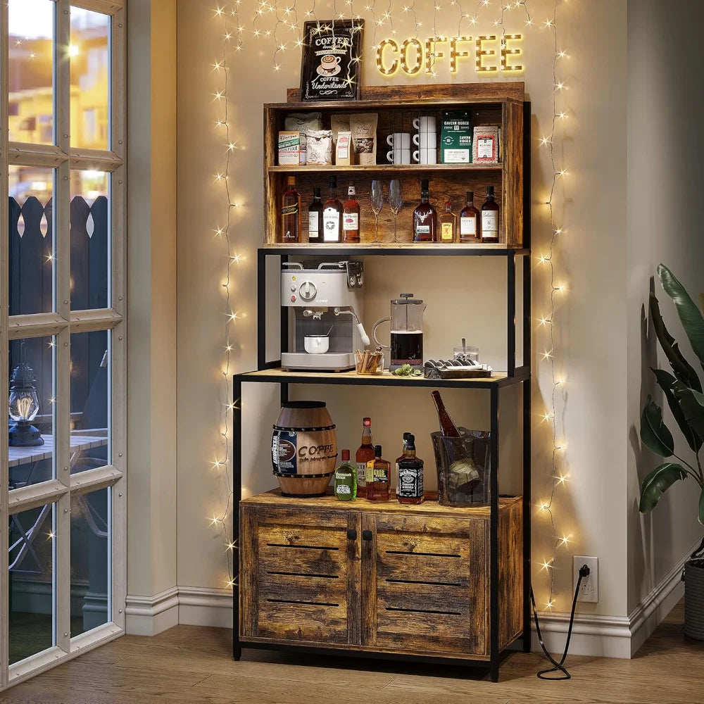 Industrial Stand 5-Tier Shelves. Crafted with a sturdy metal frame and rustic wood shelves, this versatile shelving unit offers both style and functionality. Featuring five spacious tiers, provides ample storage space for displaying books, plants, photos, or decorative items. The industrial-inspired design adds a modern edge to any room, while the open shelves allow for easy access to your belongings.-MODERN HOME FASHION