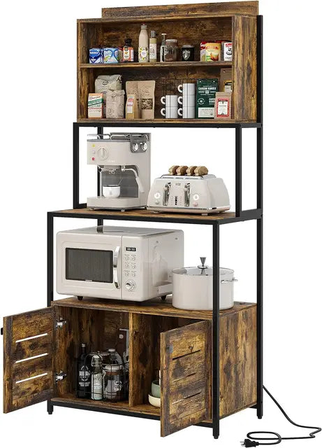 Industrial Stand 5-Tier Shelves. Crafted with a sturdy metal frame and rustic wood shelves, this versatile shelving unit offers both style and functionality. Featuring five spacious tiers, provides ample storage space for displaying books, plants, photos, or decorative items. The industrial-inspired design adds a modern edge to any room, while the open shelves allow for easy access to your belongings.-MODERN HOME FASHION