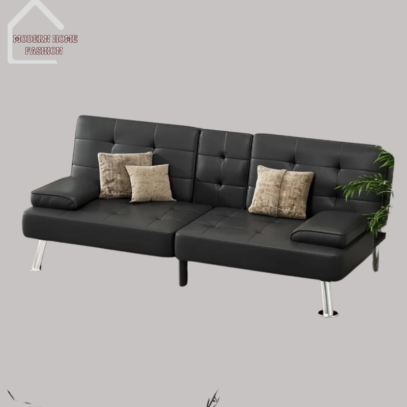 Faux Leather Convertible Folding Sofa