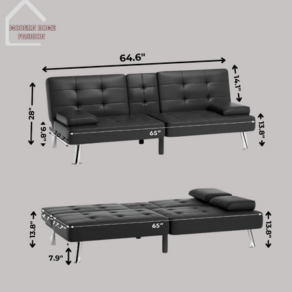 Faux Leather Convertible Folding Sofa