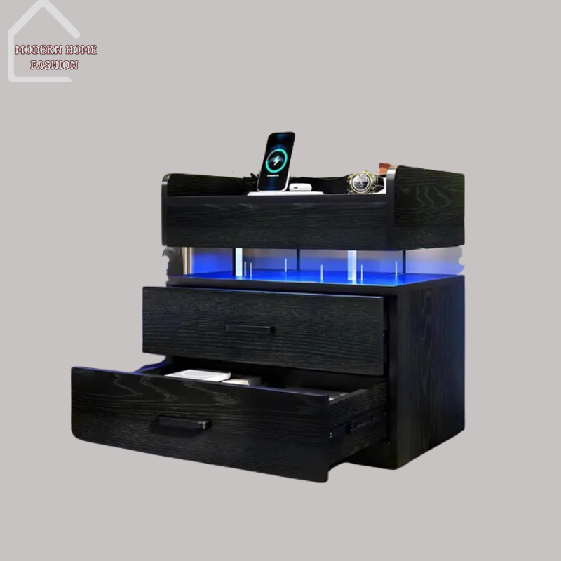 LED Nightstand with Voice-Activated Side Table