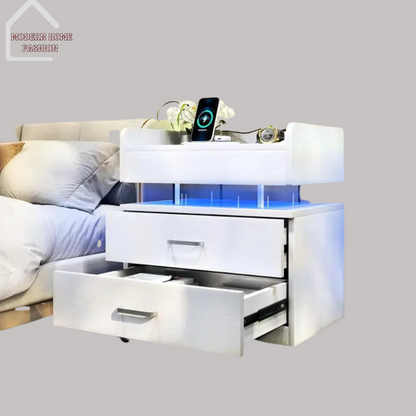 LED Nightstand with Voice-Activated Side Table