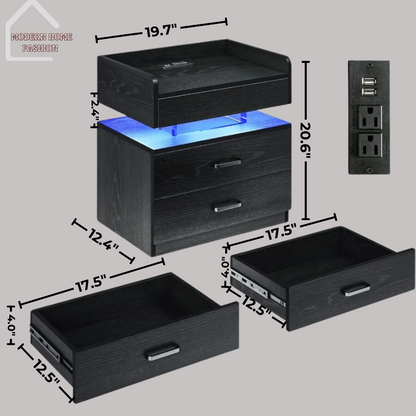 LED Nightstand with Voice-Activated Side Table