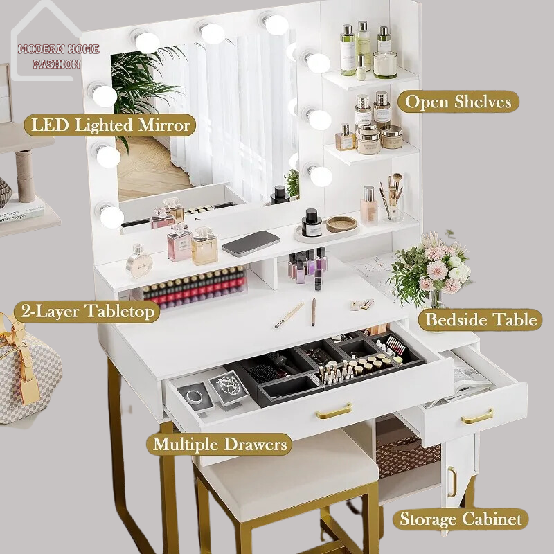 Vanity Desk with Mirror & Lights